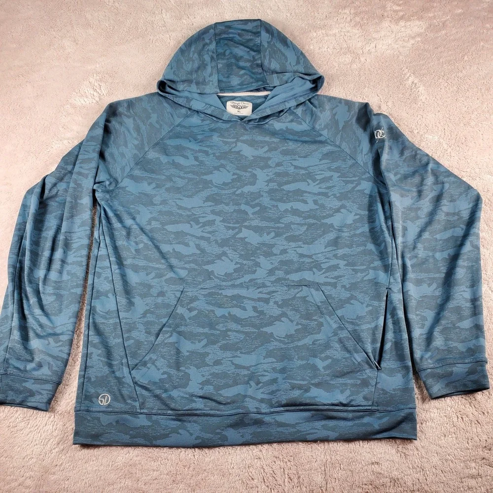 Straight Down Mens XL Blue Camo Performance Hoodie Pullover Zip Pocket Active